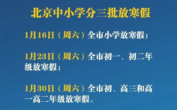 北京中小学分三批提前放寒假,初一初二提前一周放假