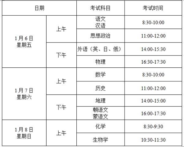 2023年辽宁高中各科会考时间安排一览表