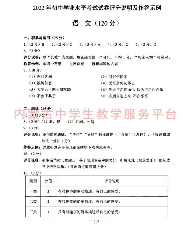 2023年包头市中考语文试卷真题及答案