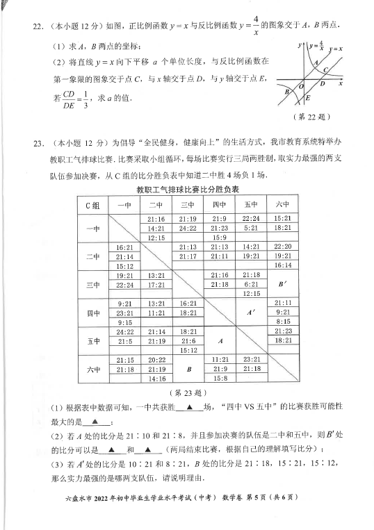 2023年六盘水市中考数学试卷真题及答案