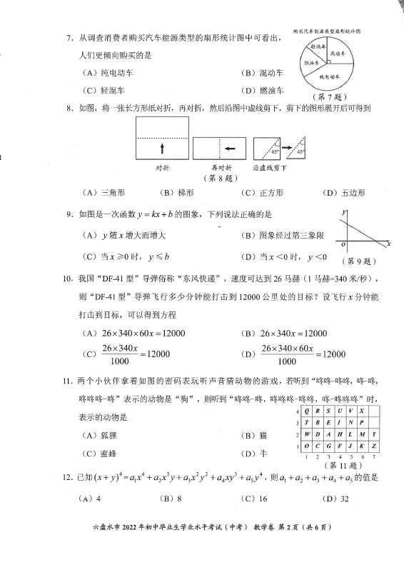 2023年六盘水市中考数学试卷真题及答案