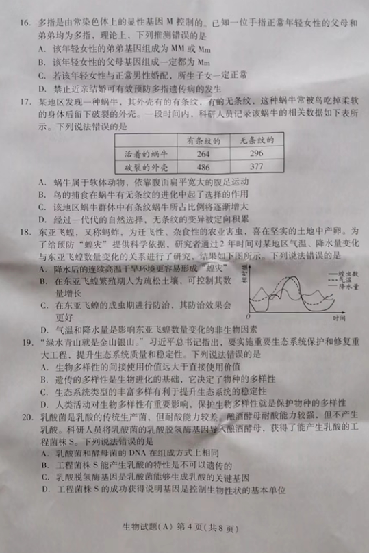 2023年潍坊市中考生物试卷真题及答案