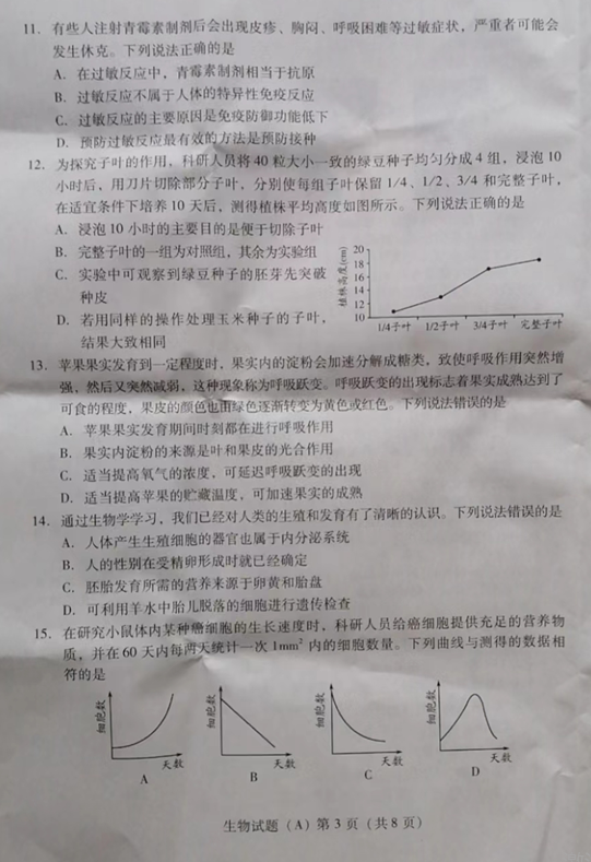 2023年潍坊市中考生物试卷真题及答案