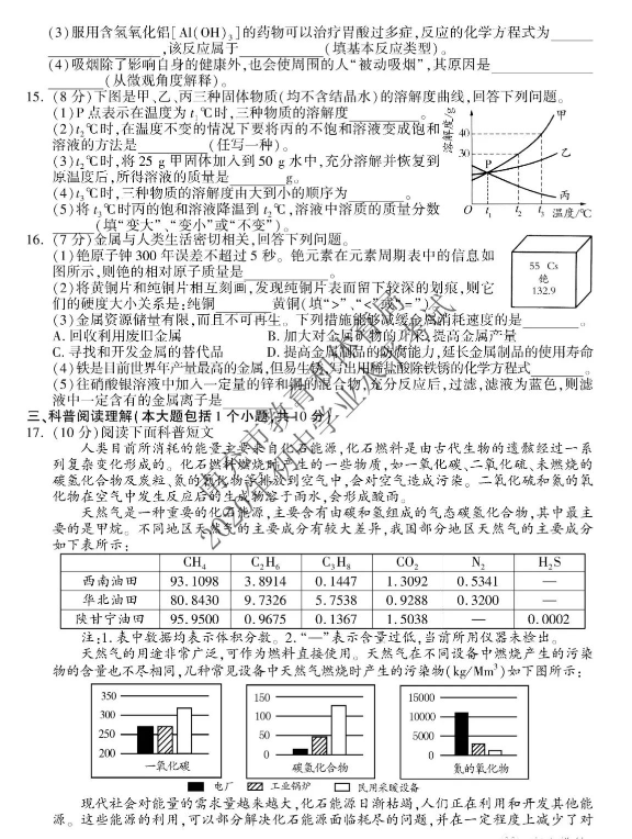 2023年南充市中考化学试卷真题及答案