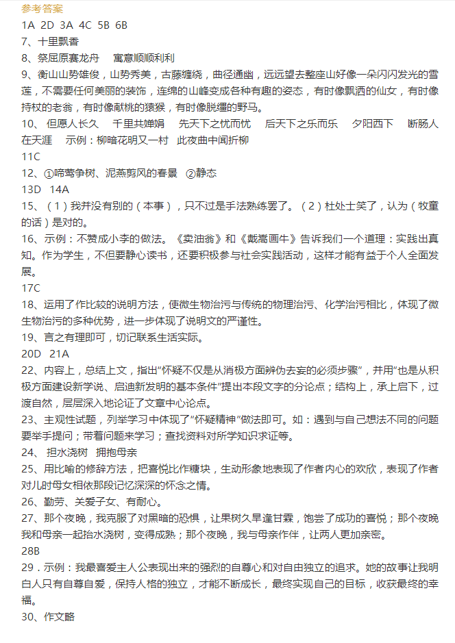 2023年衡阳市中考语文试卷真题及答案
