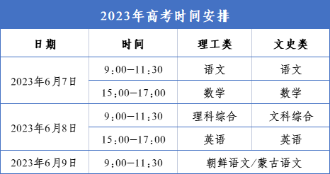 2023年黑龙江高考时间安排,黑龙江高考时间2023具体时间表
