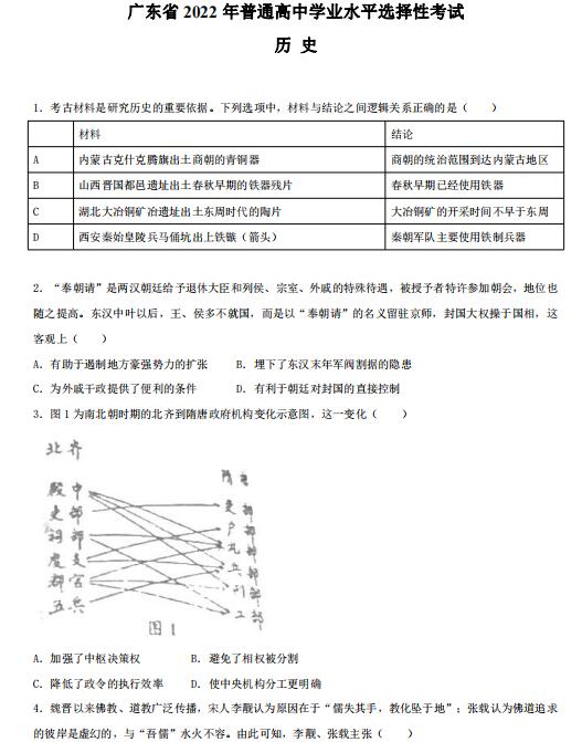 2022年高考历史试卷真题及答案（新高考一卷）