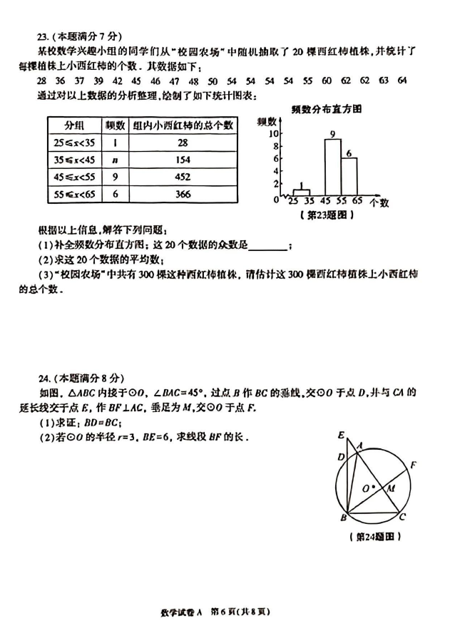 2023年宝鸡中考数学试卷真题及答案
