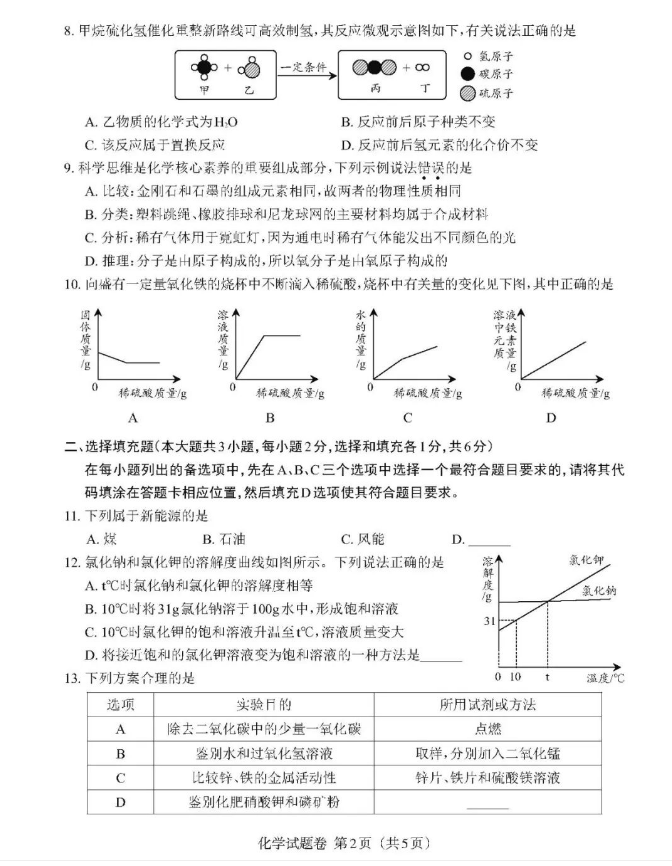 2023年江西中考化学试卷真题及答案
