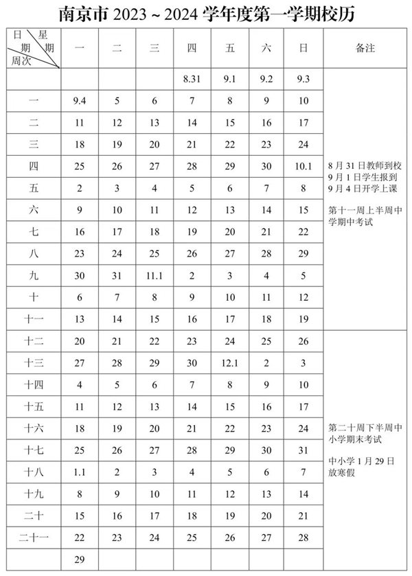 2024年南京中小学寒假放假时间表,南京寒假多少天