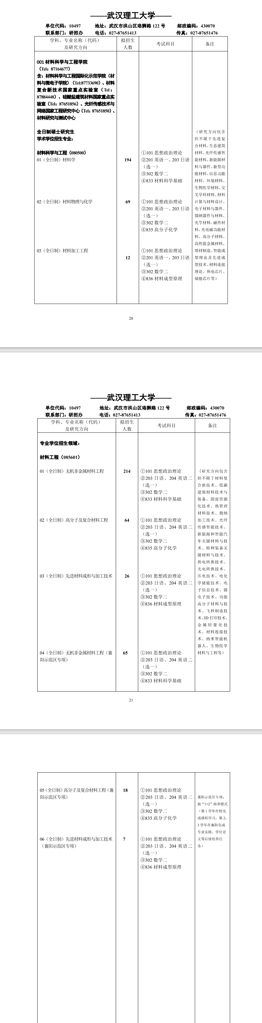 2024年武汉理工大学研究生招生简章及各专业招生计划人数