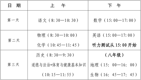 2024年漳州中考时间是几月几号,具体各科目时间安排一览表