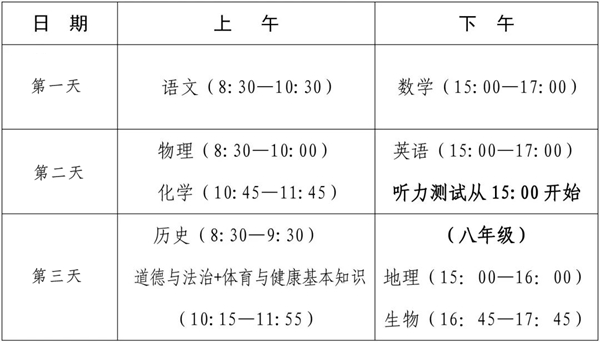 2024年泉州中考时间是几月几号,具体各科目时间安排一览表