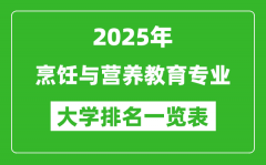 全国烹饪与营养教育专业最好的大学排名一览表（2025最新）