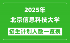 2025年北京信息科技大学在各省招生计划人数一览表
