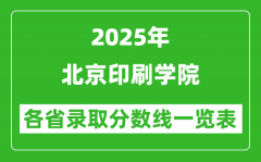 2025年北京印刷学院各省录取分数线一览表（含2024年最低分）