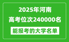 2025河南高考位次240000名能报考什么大学？附能上大学名单