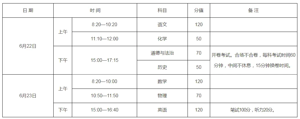 2025年河南中考时间是几月几号,各科目具体时间安排