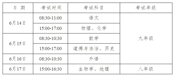 2025年安徽中考时间是几月几号,各科目具体时间安排