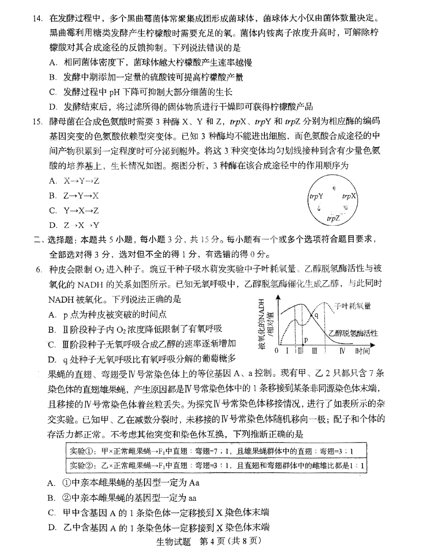 2025年山东高考生物试卷真题及答案解析(完整版)