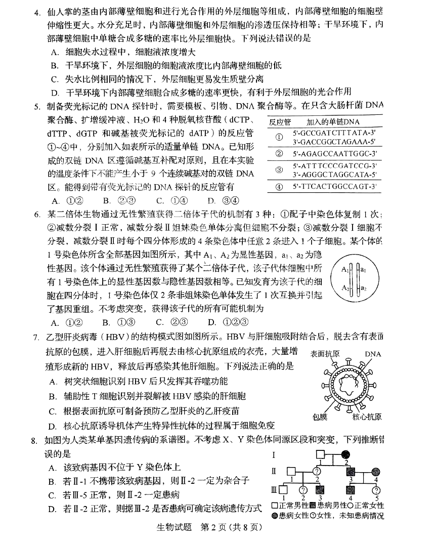 2025年山东高考生物试卷真题及答案解析(完整版)