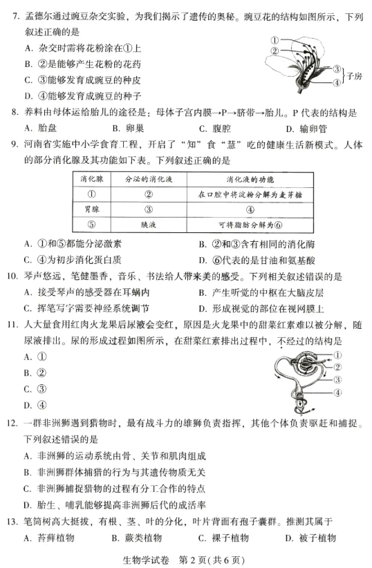 2025年开封中考生物试卷真题及答案解析(完整版)