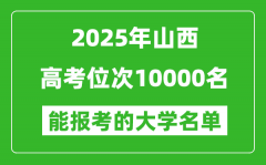 2025山西高考位次10000名能报考什么大学？附能上大学名单
