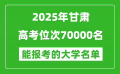 2025甘肃高考位次70000名能报考什么大学？附能上大学名单