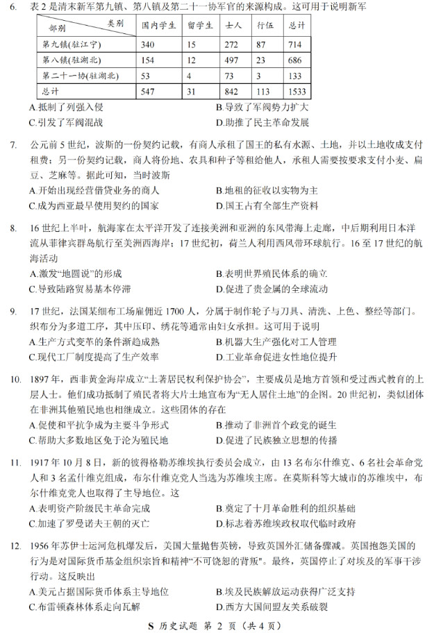 2025年四川高考历史试卷真题及答案解析(完整版)