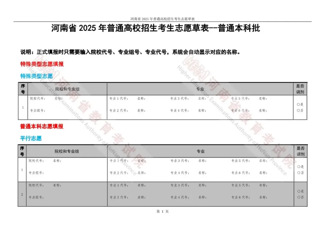2025河南高考志愿填报表范本模板,附志愿样表及填报技巧
