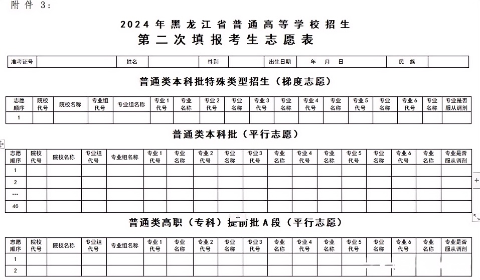 2025黑龙江高考志愿填报表范本模板,附志愿样表及填报技巧